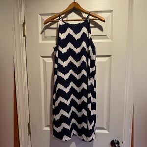 New York & Co. Navy and White Zigzag Sleeveless Dress Sz S